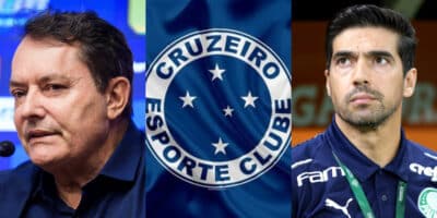 Pedrinho BH, logo do Cruzeiro e Abel Ferreira, técnico do Palmeiras (Foto: Getty Images/Gustavo Aleixo/Cruzeiro)