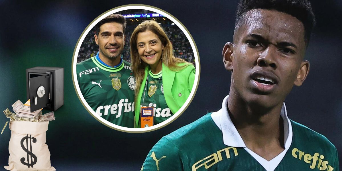 Presidente e técnico do Palmeiras, Leila Pereira, Abel Ferreira e o jogador Estevão (Foto: Reprodução / Ettore Chiereguini / AGIF / Canva)