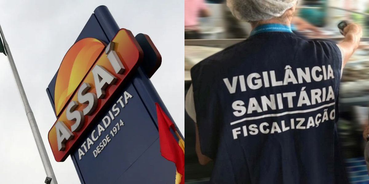 Unidade gigante do Assaí com alerta da Vigilância Sanitária (Reprodução: Montagem TV Foco)