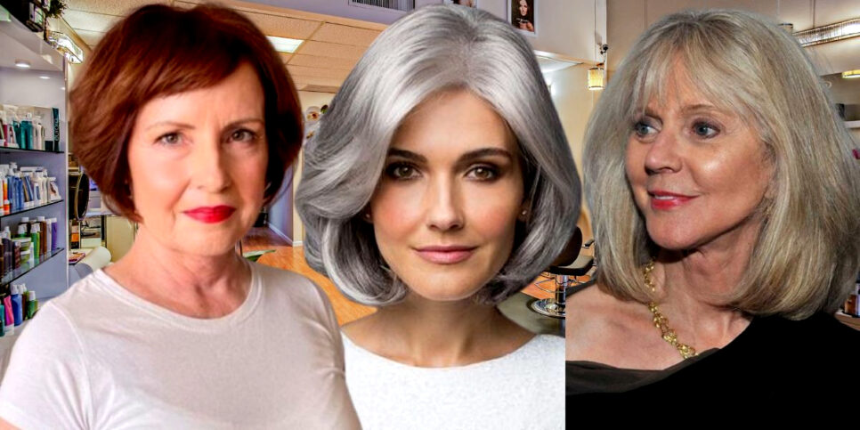 Cortes de cabelo que afinal o rosto e rejuvenescem mulheres 60+ (Foto Reprodução/Montagem/Lennita/Tv Foco/Canva/Pinterest)