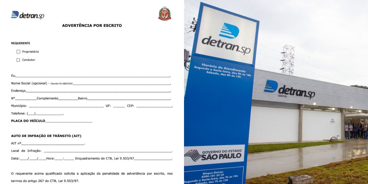 Esse formulário é para a solicitação da advertência (Reprodução: Detran-SP)