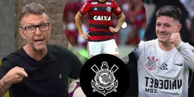 Neto, craque do Flamengo, logo do Corinthians e Garro (Foto: Reprodução / Band / Canva)