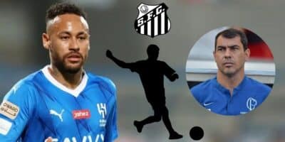 Neymar, Carille e logo do Santos (Foto: Reprodução / Al-Hilal / SFC)