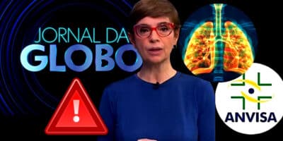 Lo Prete noticia proibição da ANVISA contra produto queridinho pelos jovens, no Jornal da Globo (Foto Reprodução/Montagem/Lennita/Tv Globo/Canva/ANVISA)