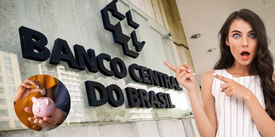 Banco Central, ilustração poupança e mulher em choque (Fotos: Reproduções / Aloisio Maurício / Canva)