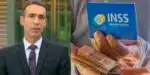 César Tralli no Jornal Hoje e idoso segurando cartão do INSS e notas de dinheiro (Fotos: Reproduções / Globo / Internet)