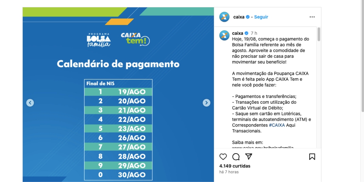 Comunicado da Caixa (Foto: Reprodução / Instagram)