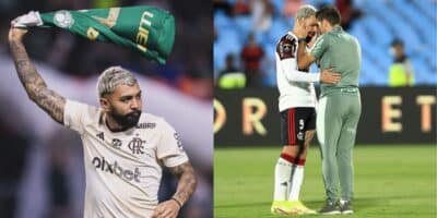 Gabigol com a camisa do Palmeirs e Abel e Gabigol - (Budda Mendes/Getty Images - Marcos Ribolli)