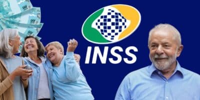 Logo do INSS, notas de cem reais, idosas e Lula (Fotos: Reproduções / Internet / Freepik / Canva / Andre Penner/AP)