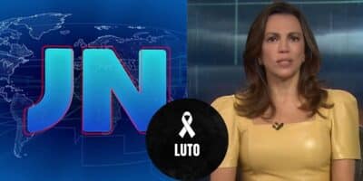 Logo do Jornal Nacional / Imagem de luto / Ana Paula Araújo - Montagem: TVFOCO