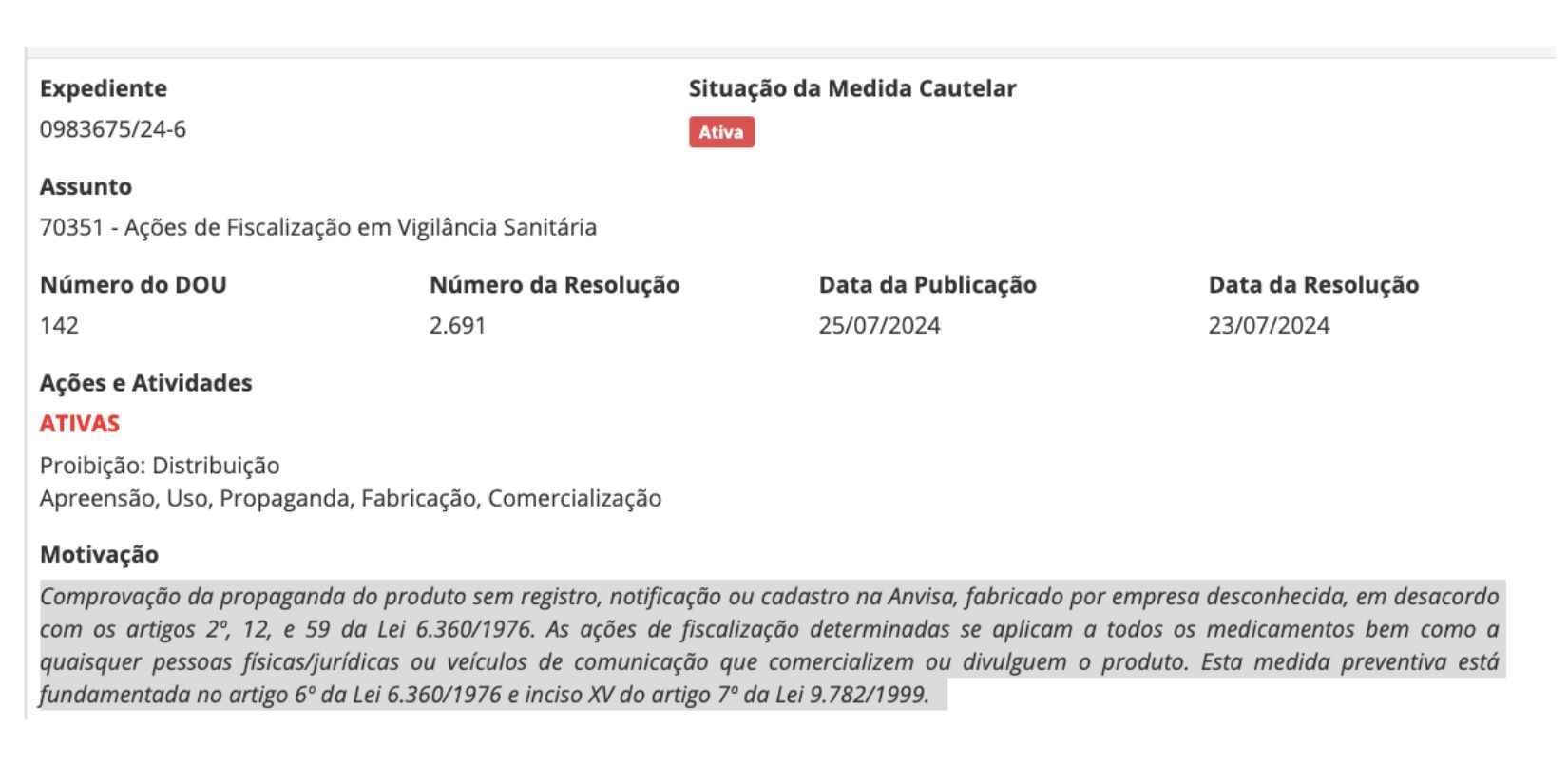 Medida da Anvisa (Foto: Reprodução / site oficial)