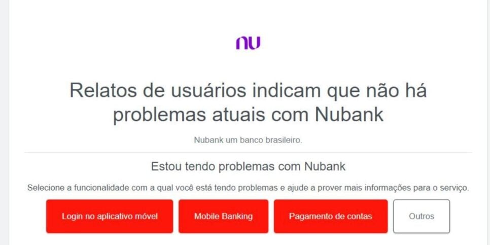 Informações em tempo real do DownDetector sobre o sistema do Nubank (Foto: Reprodução/DownDetector)