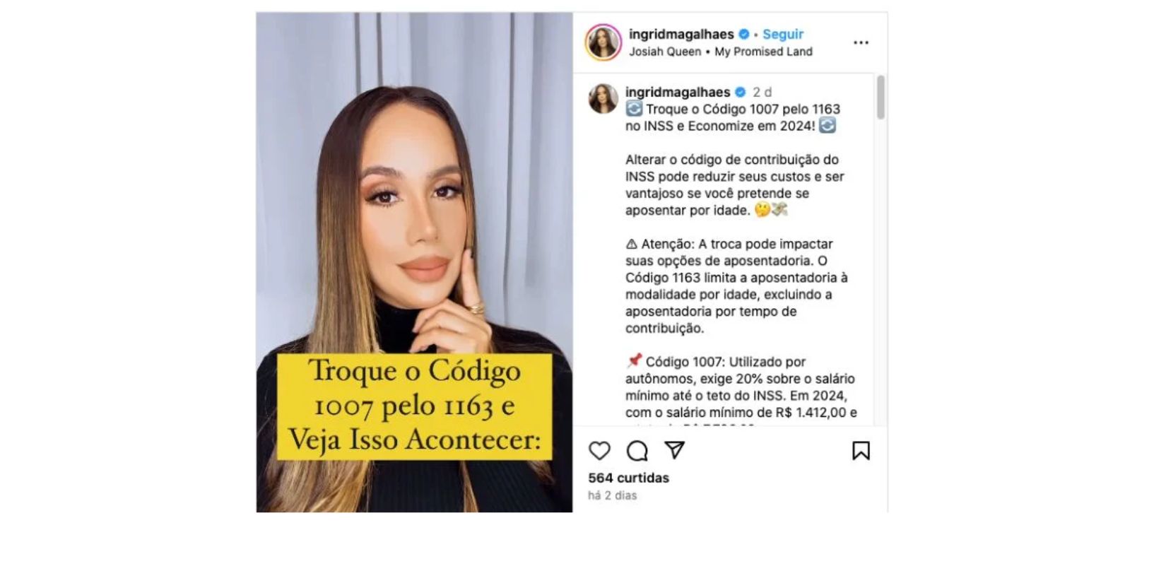 Publicação de Ingrid Magalhães (Foto: Reprodução / Instagram)