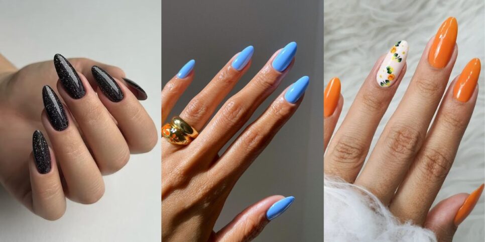 Esmalte preto, azul e laranja (Reprodução/Pinterest)