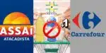 Logos do Assaí, Carrefour e Anvisa e produtos barrados no supermercados (Foto: Reprodução / Canva / Montagem TV Foco)