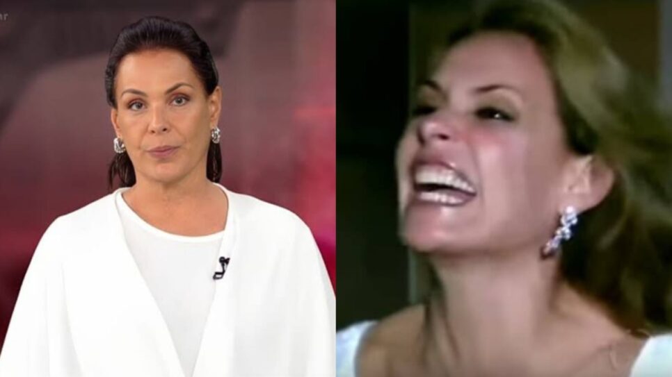 Carolina Ferraz hoje na Record e quando viralizou com a fala "Eu sou rica" (Fotos: Reprodução/ Record TV/ Internet/ Montagem)