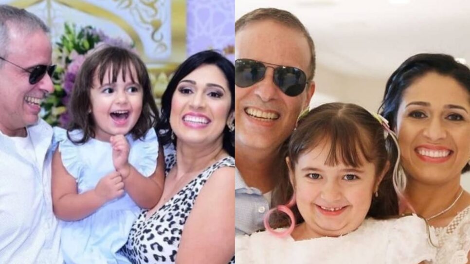 Laura, netinha caçula do cantor, ao lado dos pais Dudu (in memoriam) e Valeska, que a protege dos holofotes (Fotos: Reprodução/ Instagram/ Montagem TV Foco)