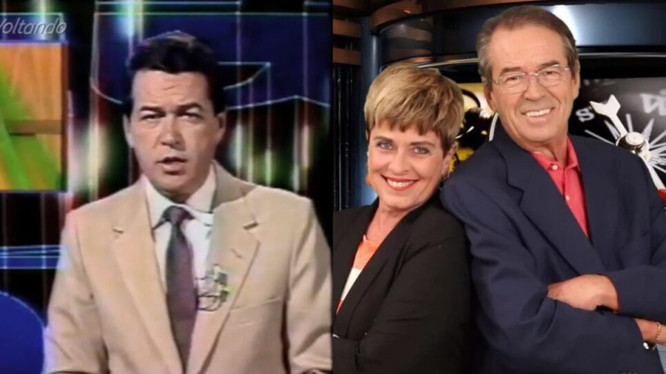 O apresentador na década de 1990 e ao lado da esposa, Leila Cordeiro, na CBS americana (Fotos: Reprodução/ Internet/ Montagem TV Foco)