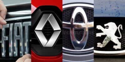 Logos da Fiat, Renault, Toyota e Peugeot - Foto: Montagen