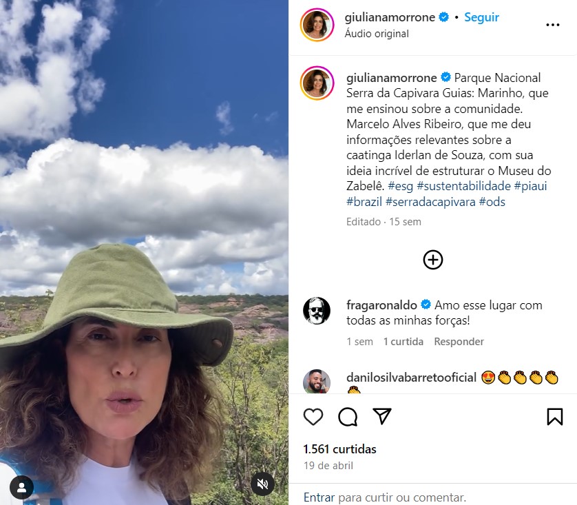 Giuliana Morrone é muito ativa no Instagram e fala sobre sustentabilidade (Foto: Reprodução/Instagram)