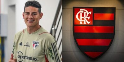 O sim de James Rodríguez para o Flamengo e decisão de Landim (Reprodução: Rubens Chiri / Montagem TV Foco)