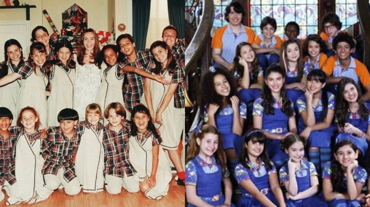 Chiquititas em sua primeira versão de 1997 (à esquerda) e na segunda versão de 2013 (à direita) - (Fotos: Reprodução/ Divulgação/ Montagem TV Foco)