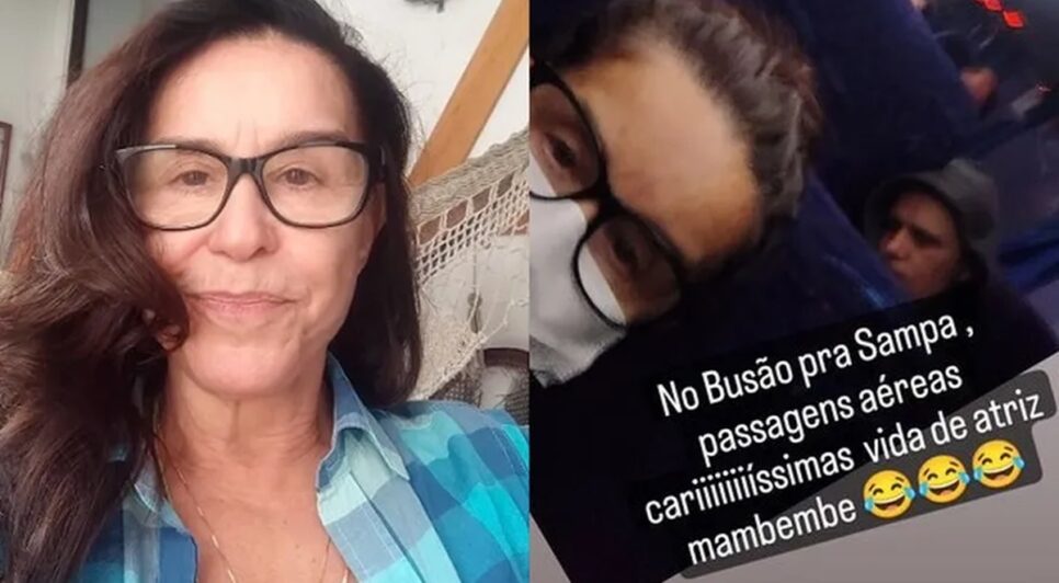 Lucélia Santos nas redes sociais, brinca com situação de ônibus (Foto: Reprodução/ Instagram/ Montagem)