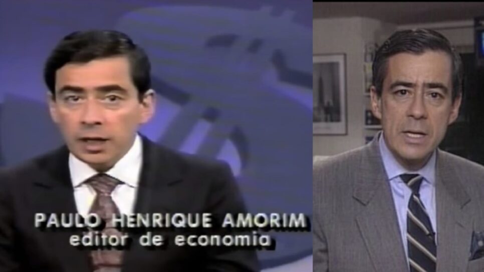 Paulo Henrique Amorim no Jornal Nacional e como correspondente do jornalísitico nos Estados Unidos (Fotos: Reprodução/ TV Globo/ YouTube/ Montagem TV Foco)