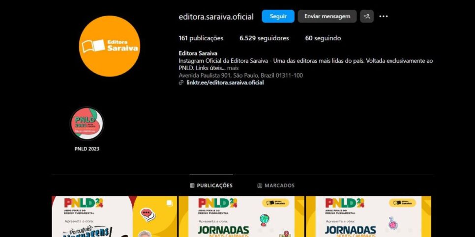 Perfil da Editora Saraiva (Foto Reprodução/Instagram)