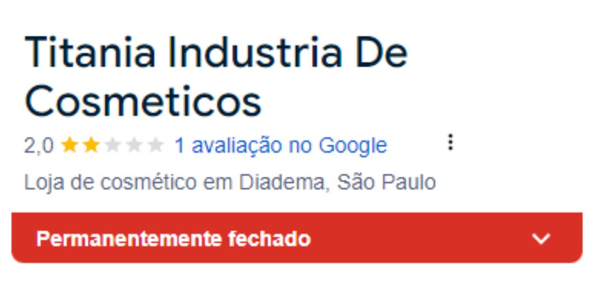 A empresa aparece como permanentemente fechada (Reprodução: Google)