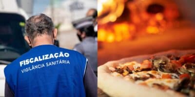 A interdição da Anvisa contra pizzaria por conta de alimentos podres (Reprodução: Montagem TV Foco)