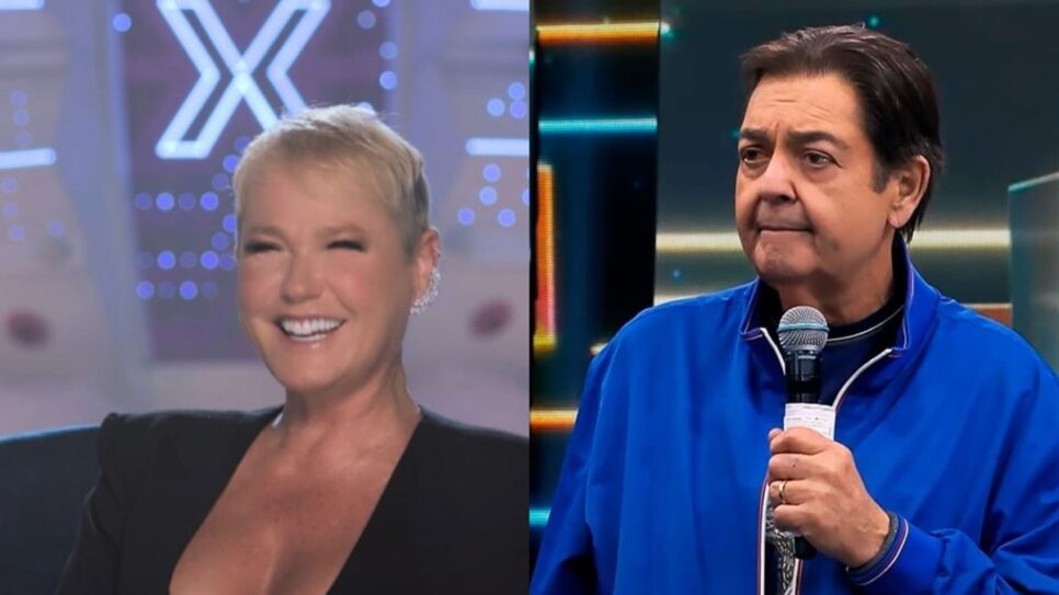 Xuxa sofreu veto de aparecer no Faustão da Band após processo que arrancou R$ 1,1 milhão da emissora (Fotos: Reprodução/ Globoplay/ Faustão na Band/ Montagem TV Foco)