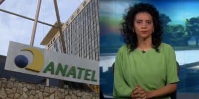 Anatel e Aline Midlej no Jornal Nacional (Fotos: Reproduções / Globo)