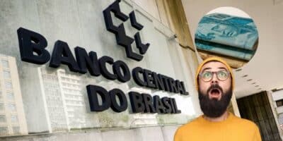 Banco Central, notas de Real e homem chocado (Fotos: Reproduções / Aloisio Maurício / Canva)