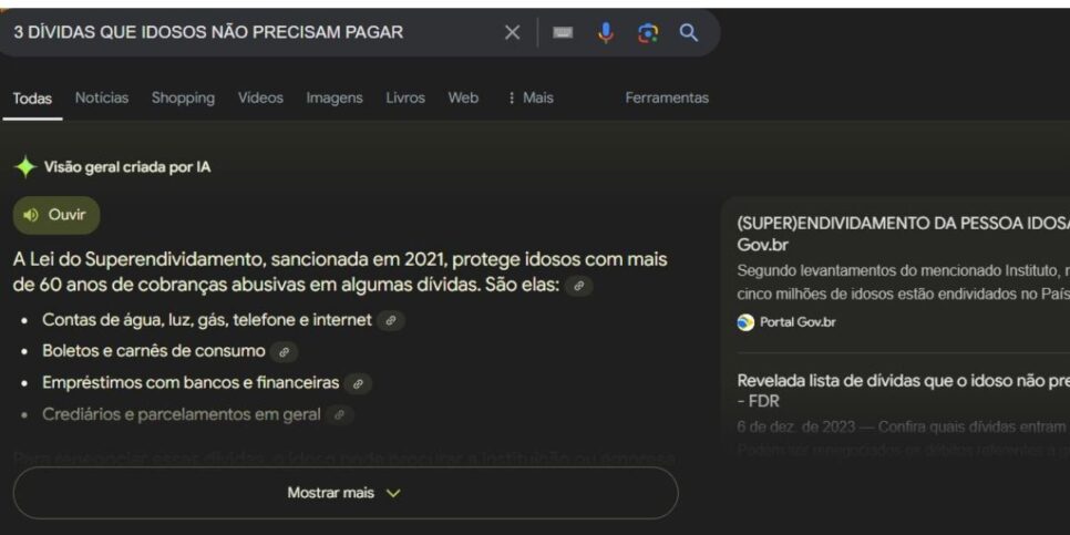 ChatGPT informa sobre 3 dívidas que os idosos não precisam mais se preocupar (Foto: Reprodução/Google ChatGPT)