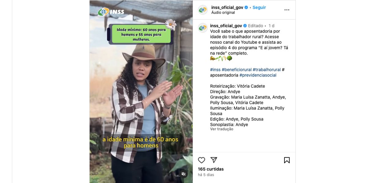 Comunicado do INSS sobre aposentadoria rural (Foto: Reprodução / Instagram)