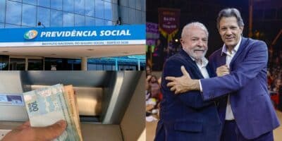 INSS / Pessoa sacando dinheiro / Lula e Haddad - Montagem: TVFOCO