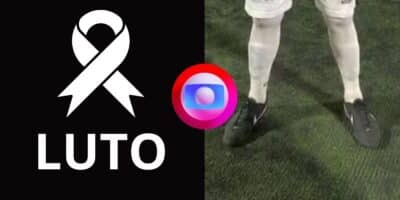 Imagem de luto, logo da Globo e jogador (Fotos: Reproduções / Canva / GloboPlay / Instagram)