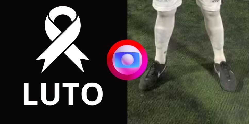 Imagem de luto, logo da Globo e jogador (Fotos: Reproduções / Canva / GloboPlay / Instagram)