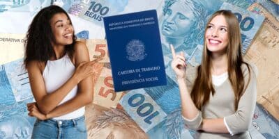 Notas de cem e cinquenta reais, mulheres e carteira de trabalho (Fotos: Reproduções / Canva)