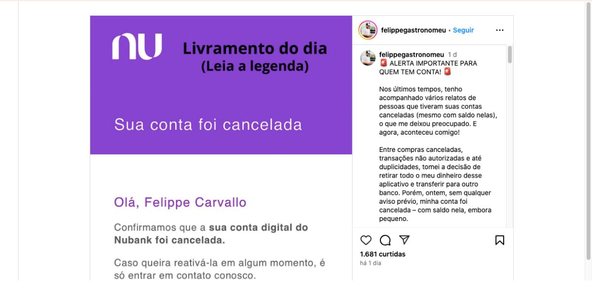 Relato de Felipe Carvalho (Foto: Reprodução / Instagram)