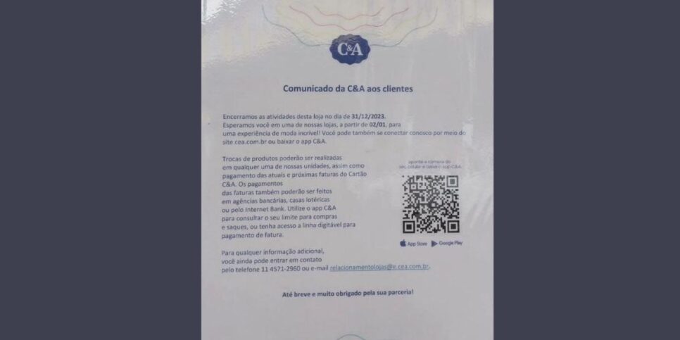 Comunicado da C&A (Foto Reprodução/Internet)