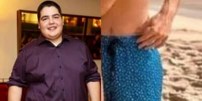 João, filho de Faustão: bariátrica e menos 80kg, surge de sunga (Foto: Reprodução/Montagem TV Foco)