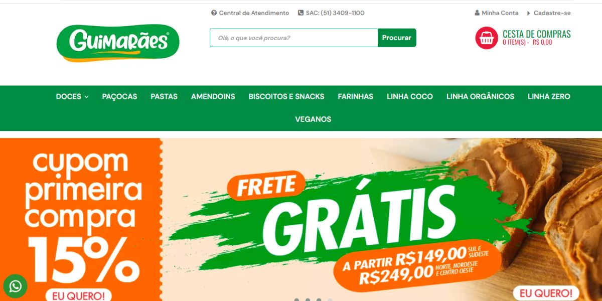 Guimarães com o seu site ativo, com a oferta dos produtos (Reprodução: Internet)