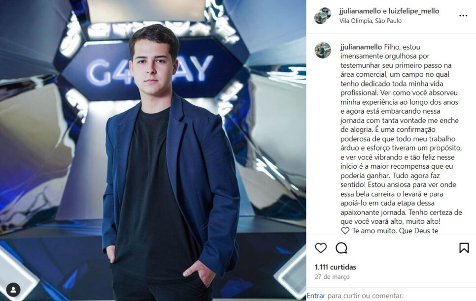 O famoso ex-ator da Globo recebeu elogios da sua mãe nas redes sociais (Foto: Reprodução/Instagram)