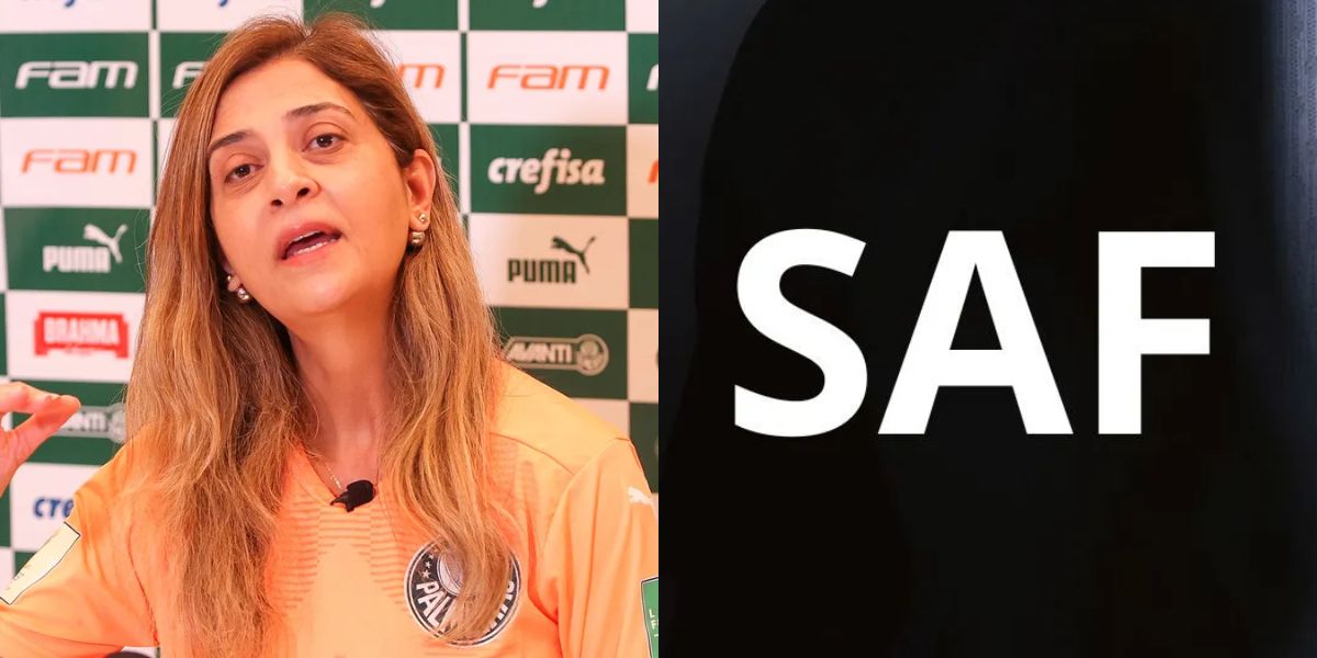 O anúncio de Leila Pereira sobre SAF no Palmeiras (Reprodução: Fábio Menotti / Montagem TV Foco)