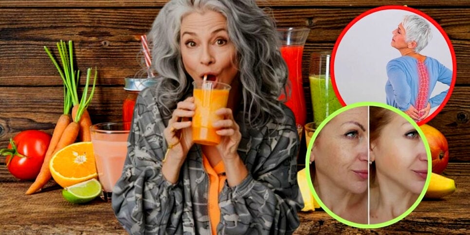 Suco bomba de colágeno, melhora a pele e ameniza as dores de senhoras 60+ (Foto Reprodução/ Montagem/Lennita/Lee/TV Foco/Canva/Freepik/Internet)