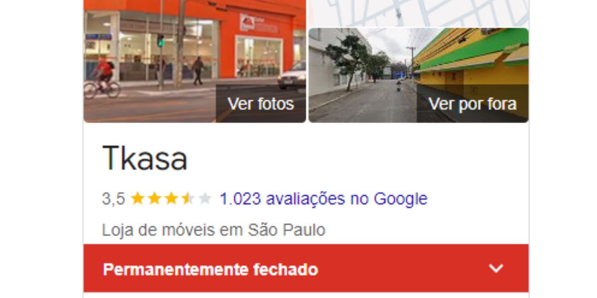 A loja aparece como permanentemente fechada (Reprodução: Google Maps)