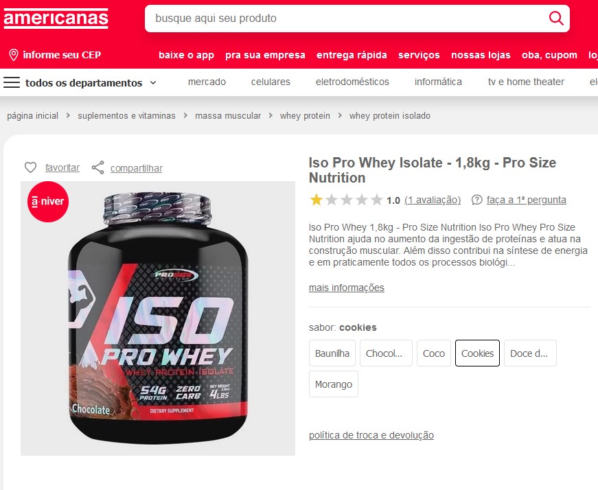 Suplemento Iso Pro Whey (Foto: Reprodução / Americanas)
