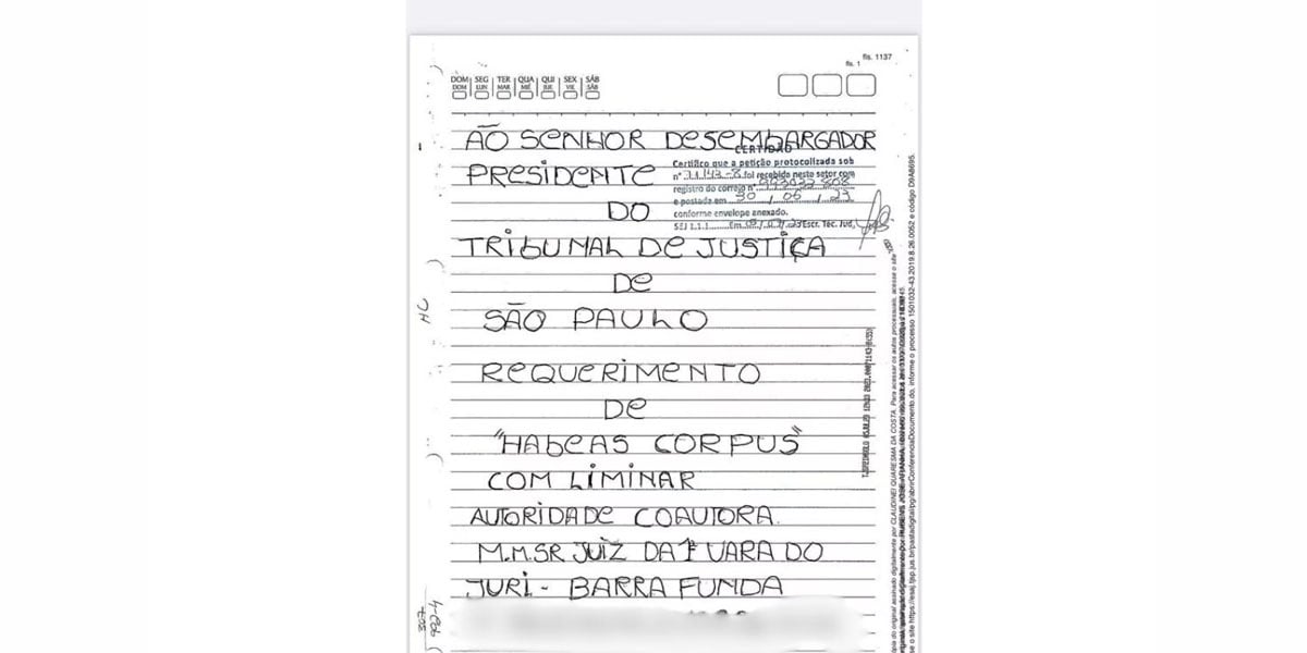 Carta de Paulo Cupertino, acusado de matar ator Rafael Miguel (Foto: Metrópole)